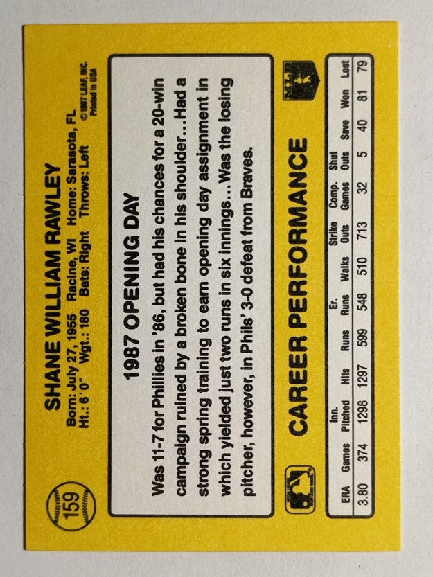 1987 Donruss Opening Day #159 Shane Rawley