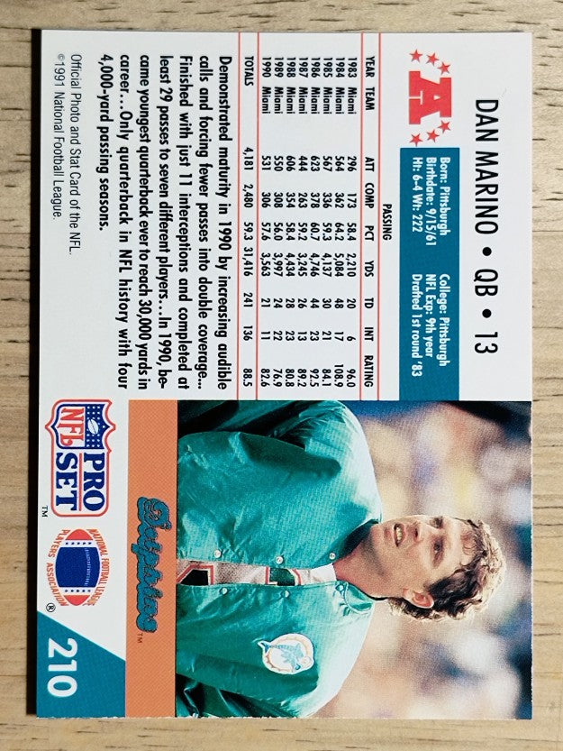 1991 Pro Set #210 Dan Marino