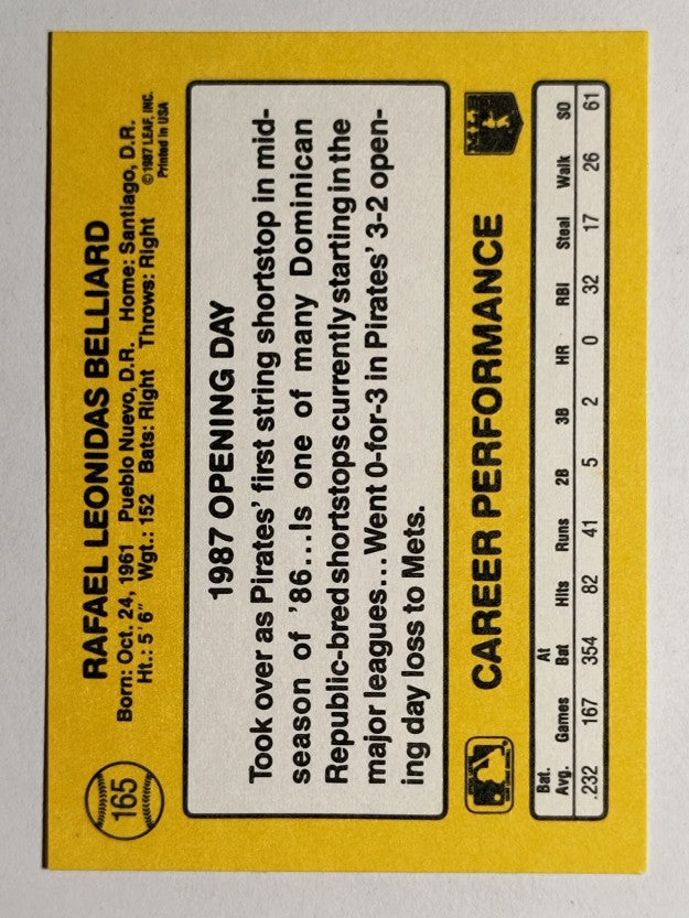 1987 Donruss Opening Day #165 Rafael Belliard