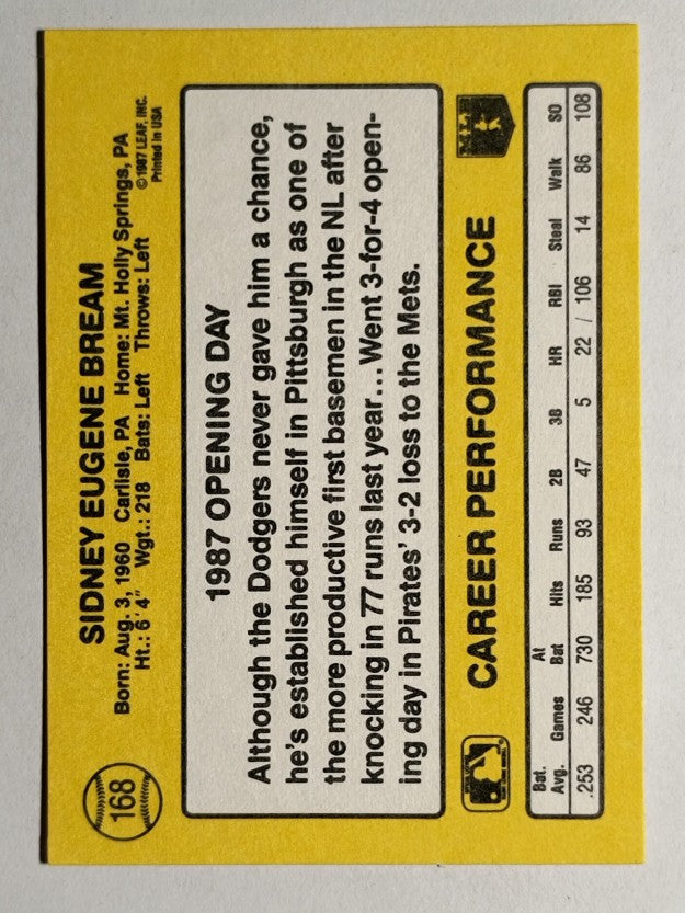 1987 Donruss Opening Day #168 Sid Bream