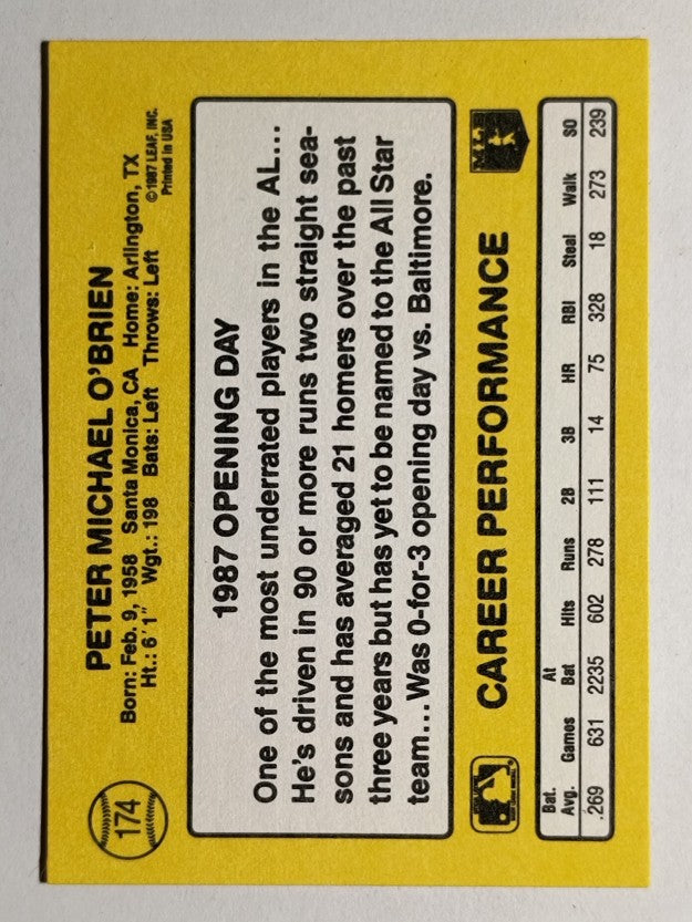 1987 Donruss Opening Day #174 Pete O'Brien