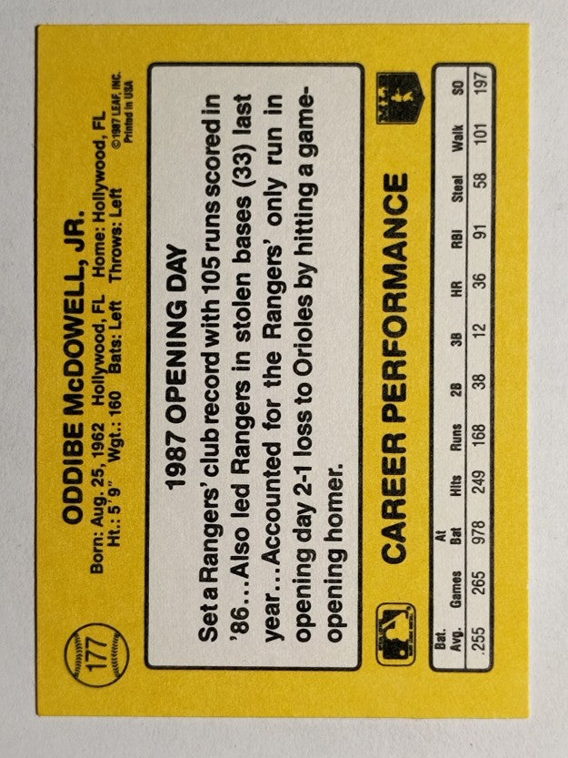 1987 Donruss Opening Day #177 Oddibe McDowell