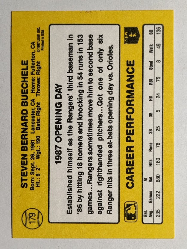 1987 Donruss Opening Day #179 Steve Buechele