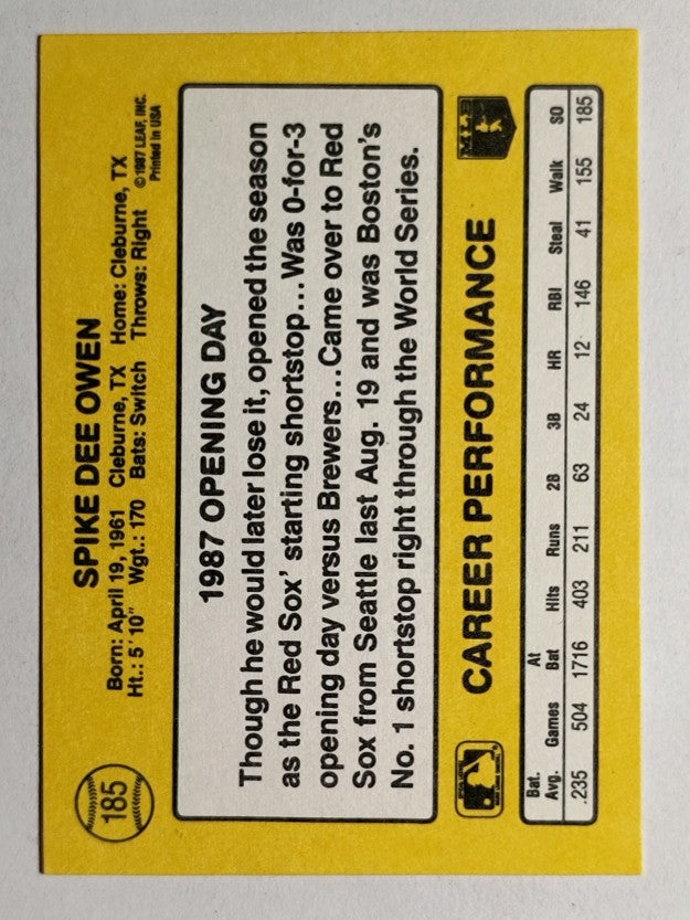 1987 Donruss Opening Day #185 Spike Owen