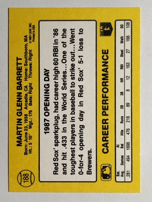 1987 Donruss Opening Day #188 Marty Barrett