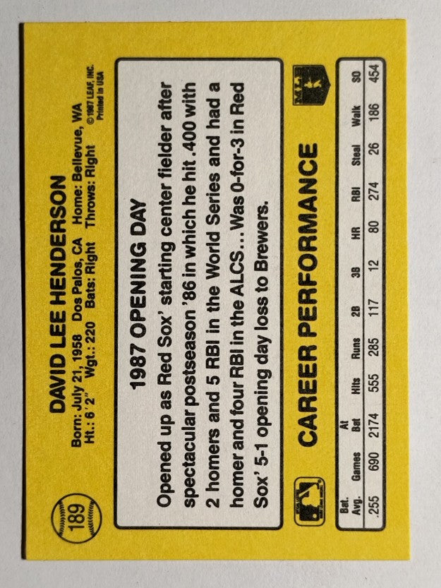 1987 Donruss Opening Day #189 Dave Henderson