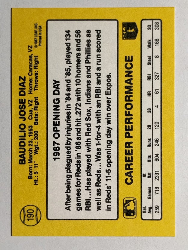 1987 Donruss Opening Day #190 Bo Diaz
