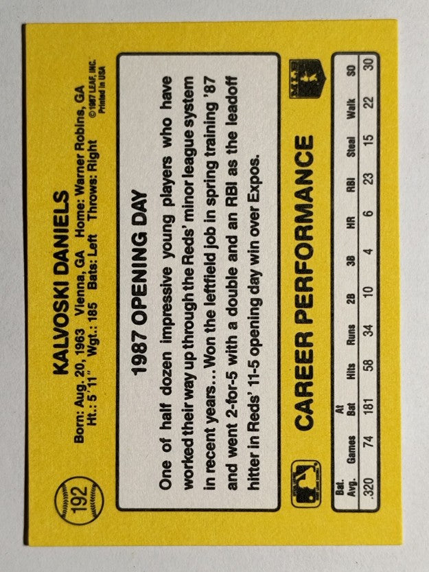 1987 Donruss Opening Day #192 Kal Daniels