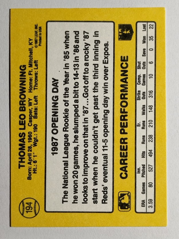 1987 Donruss Opening Day #194 Tom Browning