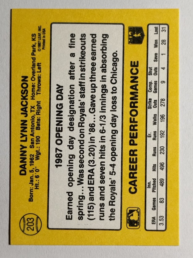 1987 Donruss Opening Day #203 Danny Jackson