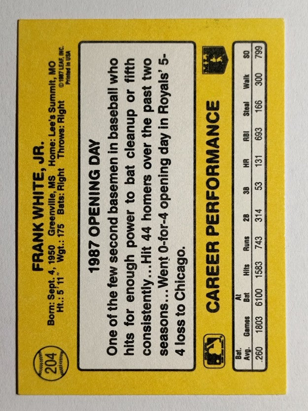 1987 Donruss Opening Day #204 Frank White