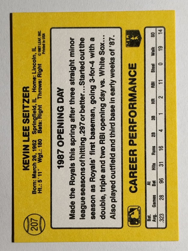 1987 Donruss Opening Day #207 Kevin Seitzer