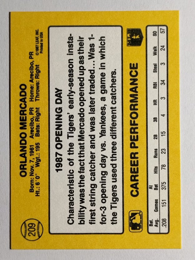 1987 Donruss Opening Day #209 Orlando Mercado