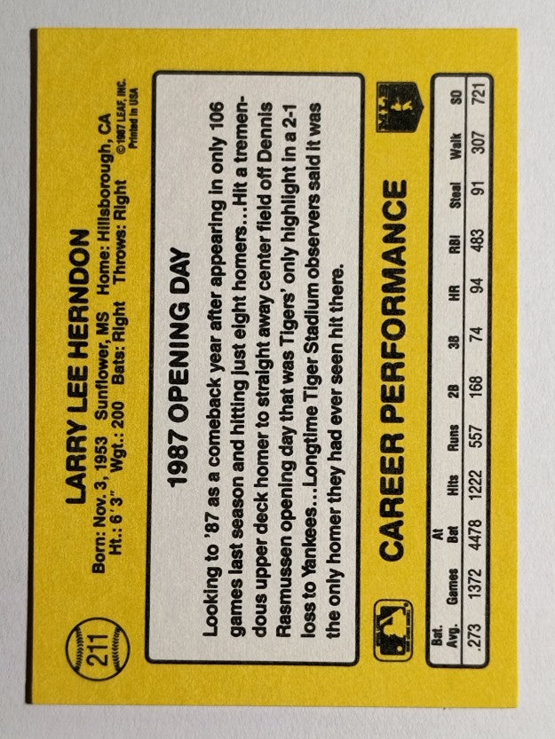 1987 Donruss Opening Day #211 Larry Herndon