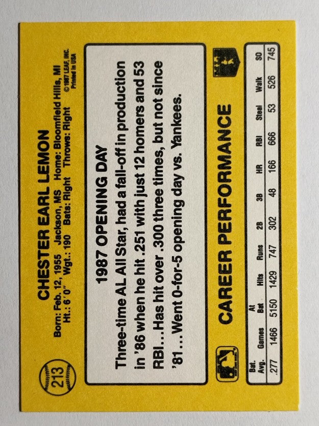1987 Donruss Opening Day #213 Chet Lemon
