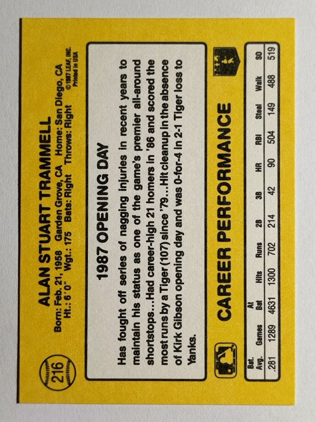 1987 Donruss Opening Day #216 Alan Trammell