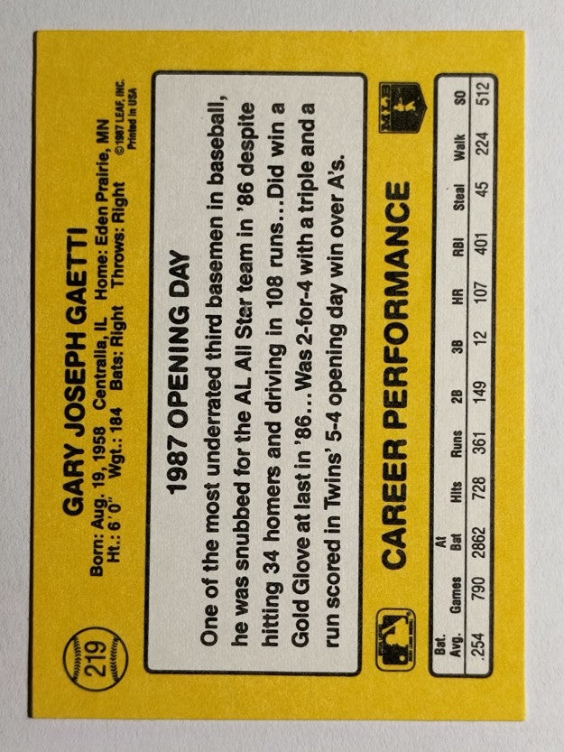 1987 Donruss Opening Day #219 Gary Gaetti