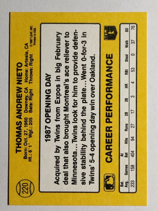 1987 Donruss Opening Day #220 Tom Nieto