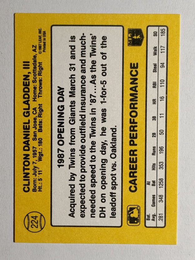 1987 Donruss Opening Day #224 Dan Gladden