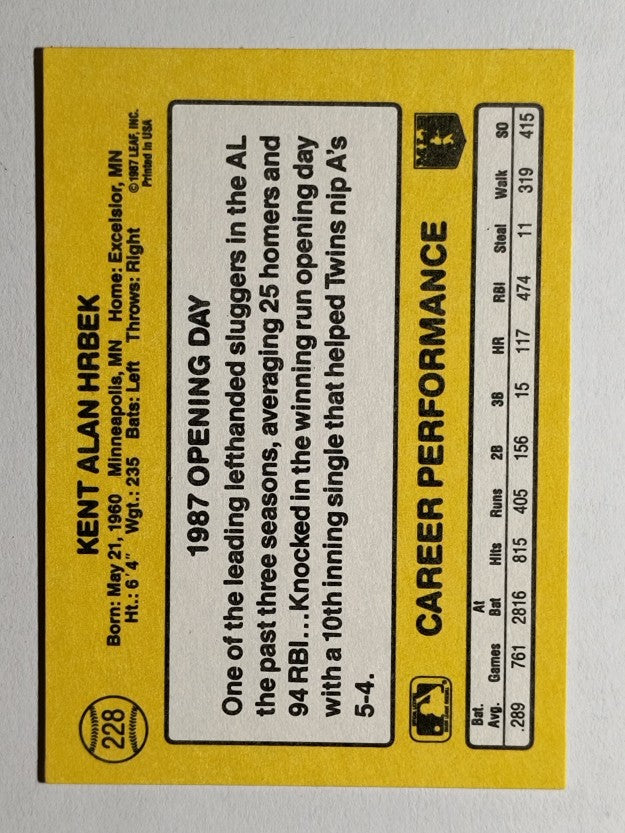 1987 Donruss Opening Day #228 Kent Hrbek