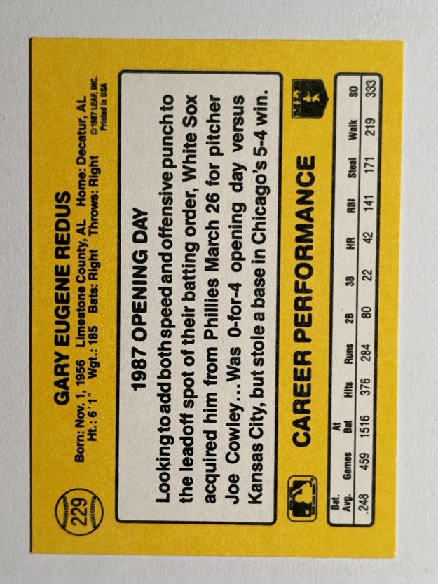 1987 Donruss Opening Day #229 Gary Redus