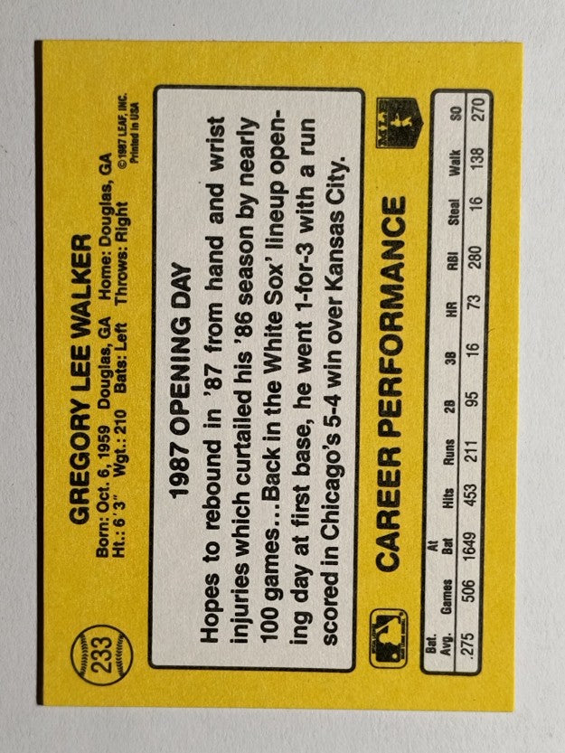 1987 Donruss Opening Day #233 Greg Walker