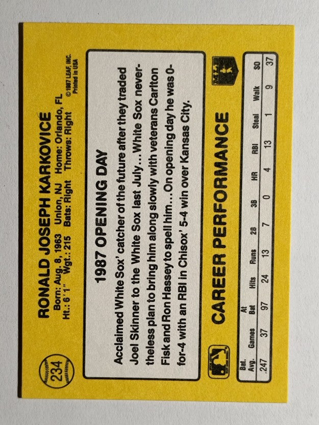 1987 Donruss Opening Day #234 Ron Karkovice