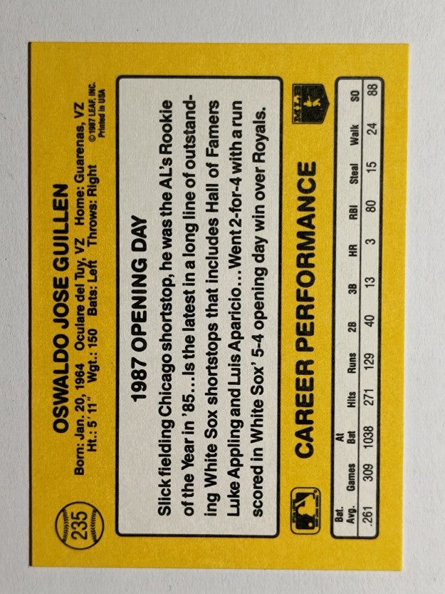 1987 Donruss Opening Day #235 Ozzie Guillen