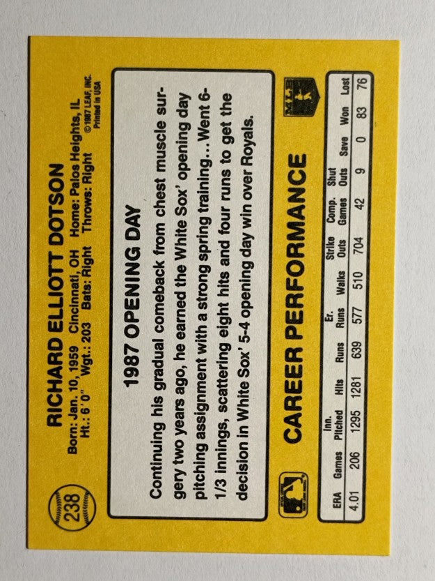 1987 Donruss Opening Day #238 Rich Dotson