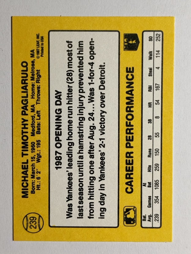1987 Donruss Opening Day #239 Mike Pagliarulo