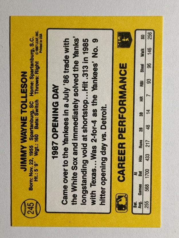 1987 Donruss Opening Day #245 Wayne Tolleson