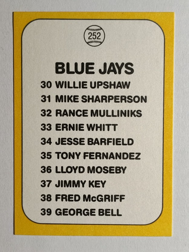 1987 Donruss Opening Day #252 Blue Jays Logo