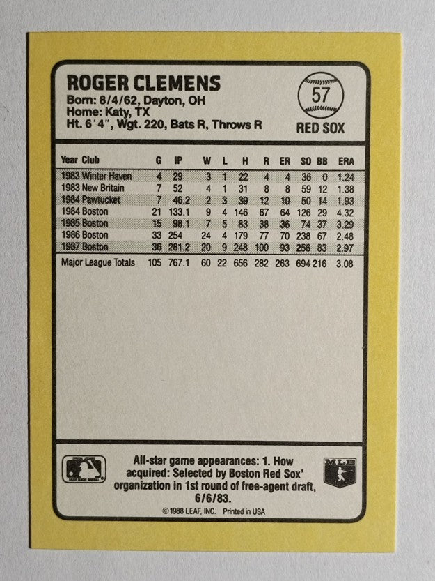 1988 Donruss Baseball's Best #57 Roger Clemens