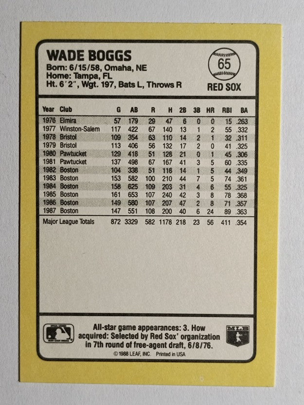 1988 Donruss Baseball's Best #65 Wade Boggs