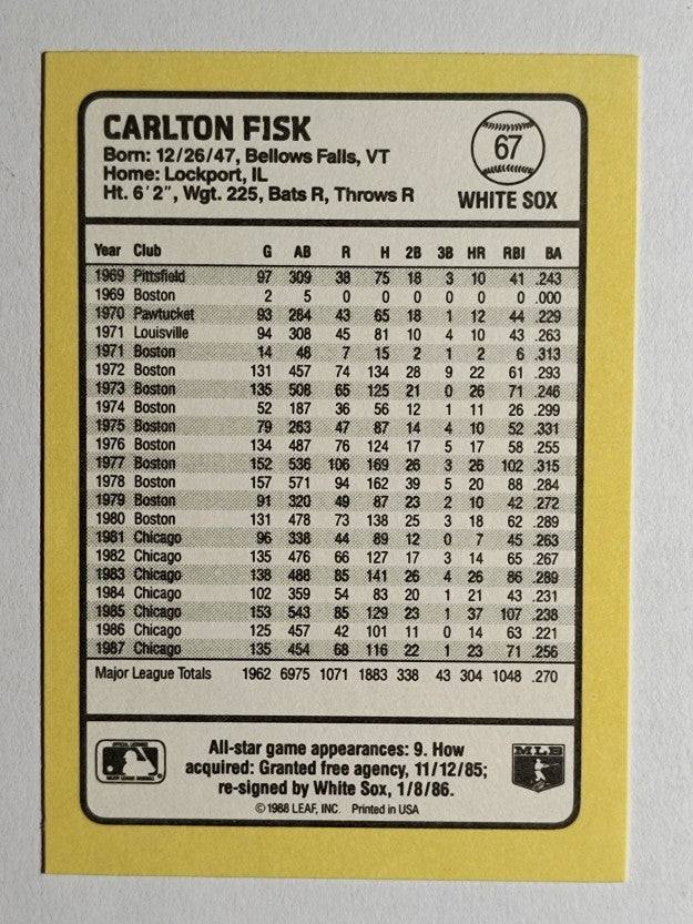 1988 Donruss Baseball's Best #67 Carlton Fisk