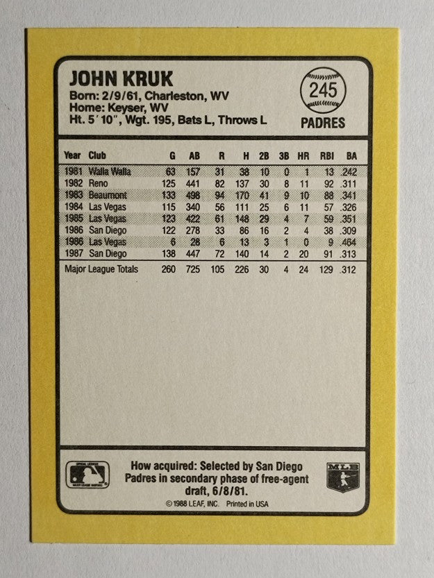 1988 Donruss Baseball's Best #245 John Kruk