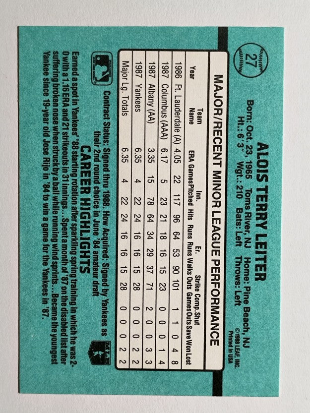 1988 Donruss Rookies #27 Al Leiter