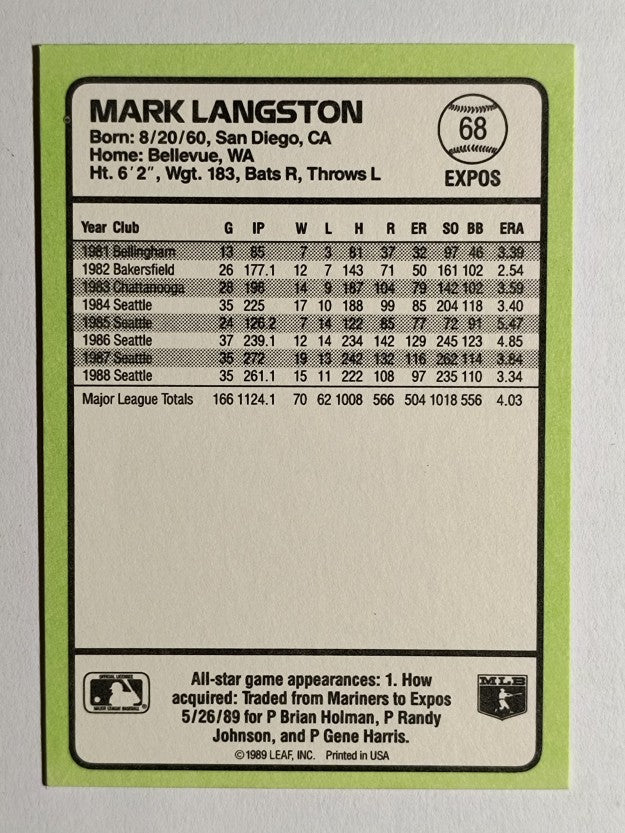 1989 Donruss Baseball's Best #68 Mark Langston
