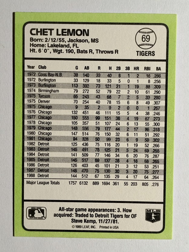 1989 Donruss Baseball's Best #69 Chet Lemon