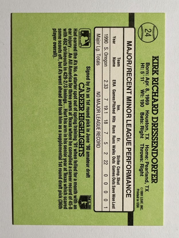 1991 Donruss Rookies #24 Kirk Dressendorfer RC