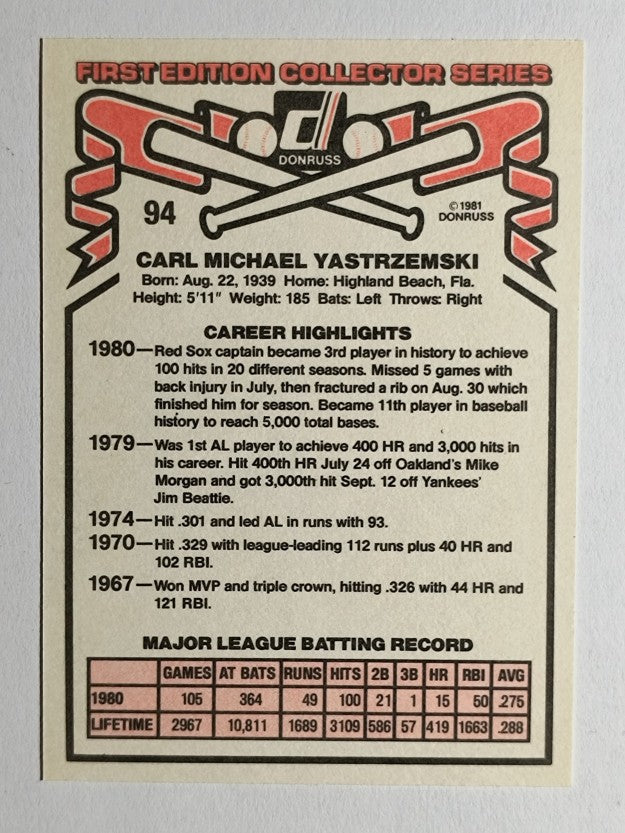 1981 Donruss #94 Carl Yastrzemski