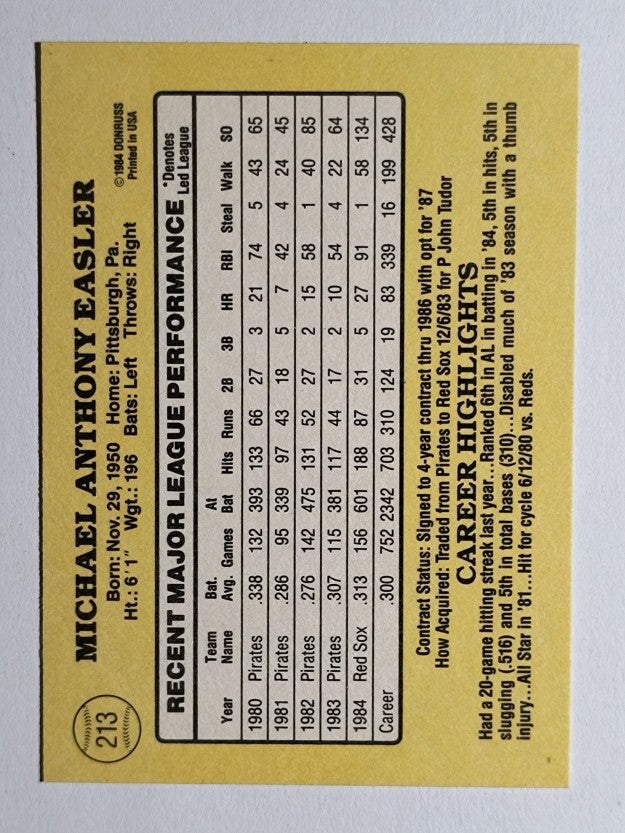 1985 Donruss #213 Mike Easler