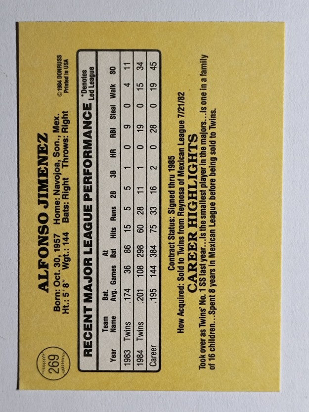 1985 Donruss #269 Houston Jimenez