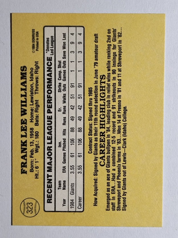 1985 Donruss #323 Frank Williams