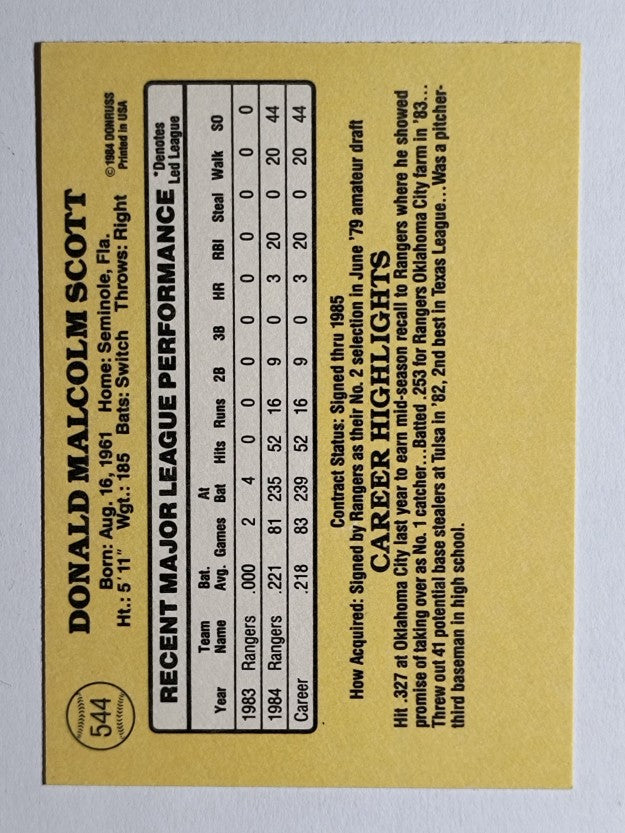 1985 Donruss #544 Donnie Scott