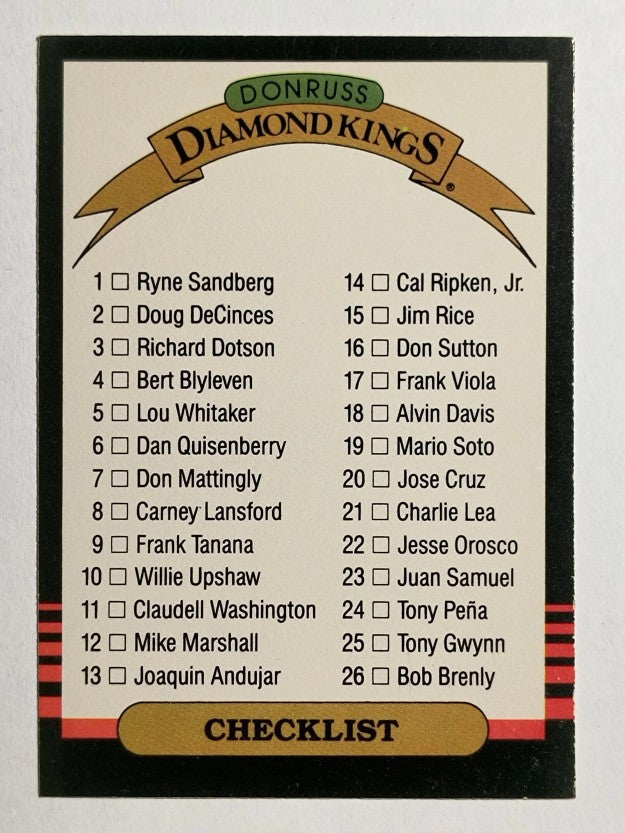 1985 Donruss #654 DK Checklist 1-26/Unnumbered