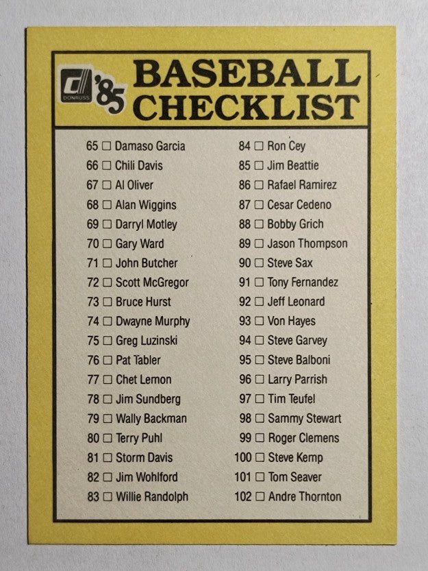 1985 Donruss #655 Checklist 27-130/Unnumbered