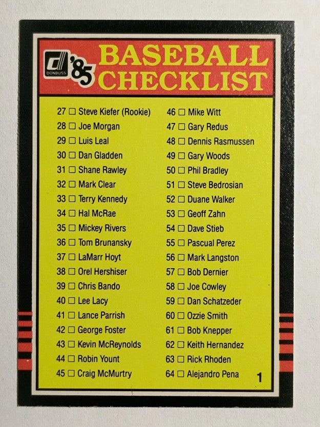 1985 Donruss #655 Checklist 27-130/Unnumbered