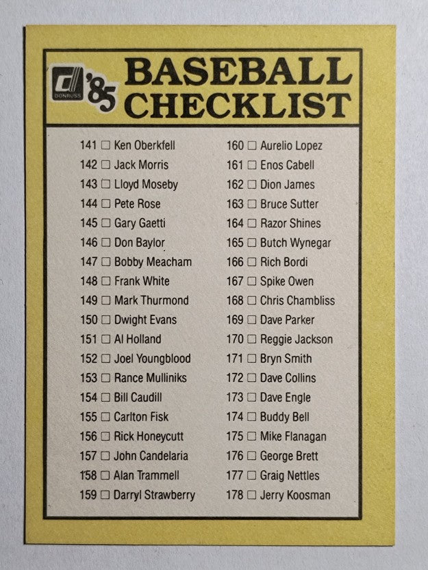 1985 Donruss #656 Checklist 131-234/Unnumbered