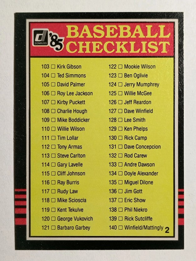 1985 Donruss #656 Checklist 131-234/Unnumbered